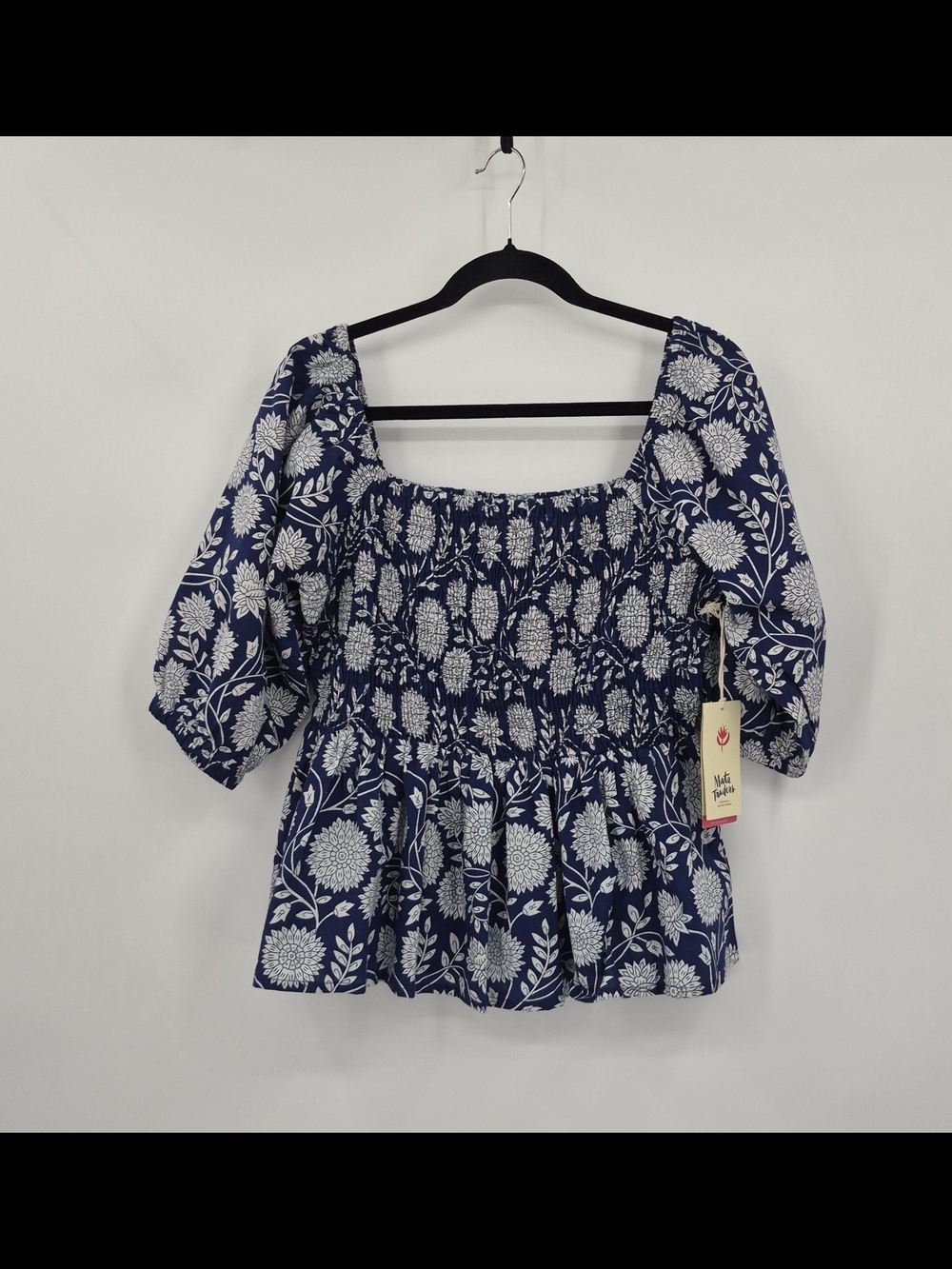 Mata Traders Fair Trade Theodora Ruched Top Smocking Earthy Festival Size Large